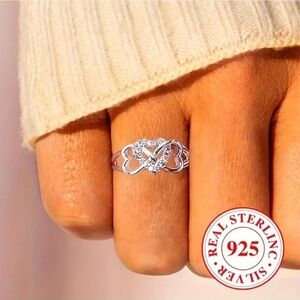 925 Sterling Silver Sparkling Heart/Infinity Shining Zirconia High Quality Ring
